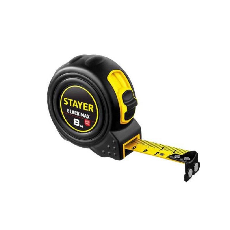 Рулетка STAYER BlackMax  8мх25мм с двумя фиксаторами*