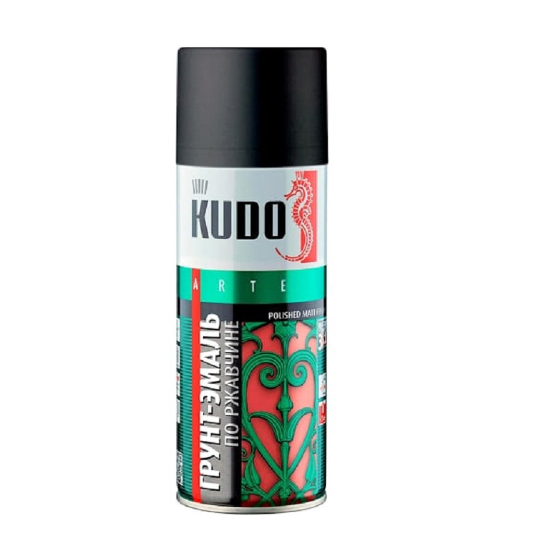 Грунт-эмаль чёрная по ржавчине KUDO аэроз.